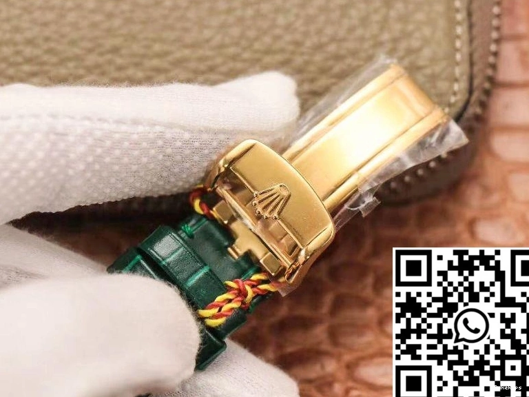 Diamond Rolex Replica dial 36mm Day-Date Gold Gypsophila watch Green Enamel 0713